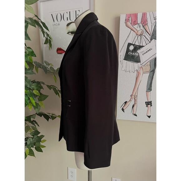 Tahari ASL Professional Logo Button Buckle Black Career Suit Jacket Size Petite - Picture 2 of 10